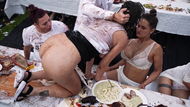 7. Download full pics of Anna Covers Hairy Waitress in all Her Fluids from perversefamily.com
